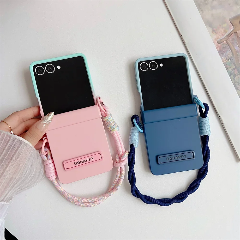 Handgelenkschlaufe Scharnierschutzhalter Farbverlauf Bonbonfarbene Handyhülle für Samsung Galaxy Z Flip7 Flip6 Flip5 Flip 7 6 5 4 3 Abdeckung