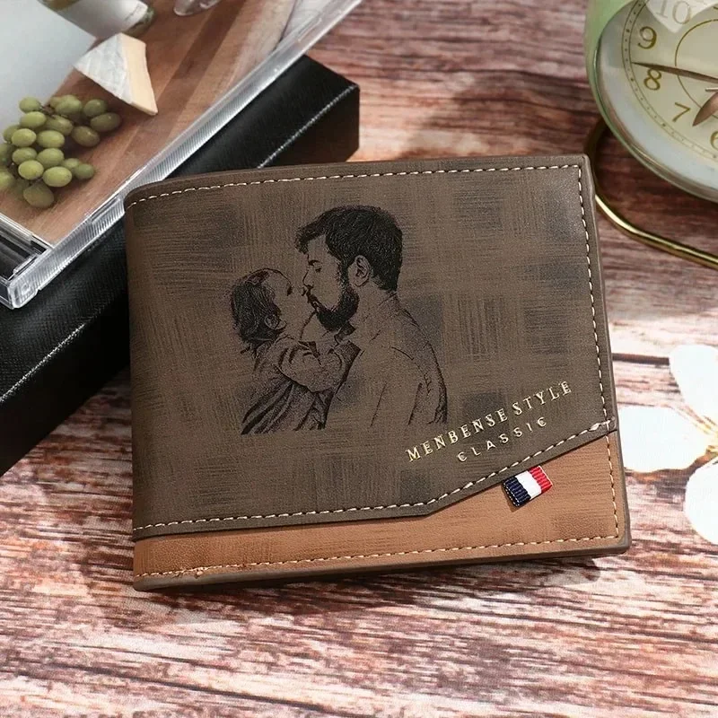 Men Vintage Custom Picture Text Multi-card Wallet Card Holder Case Personalized Photo Gifts for Him Husband Father Dad Boyfriend