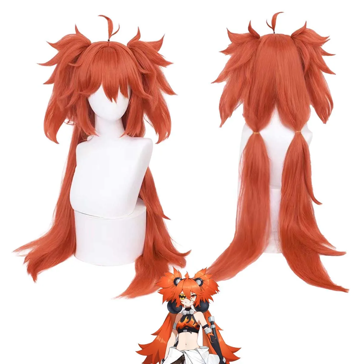 

Хэллоуин Zenless Zone Zero Koleda Belobog Косплей Красный парик с двойными хвостиками для взрослых женщин