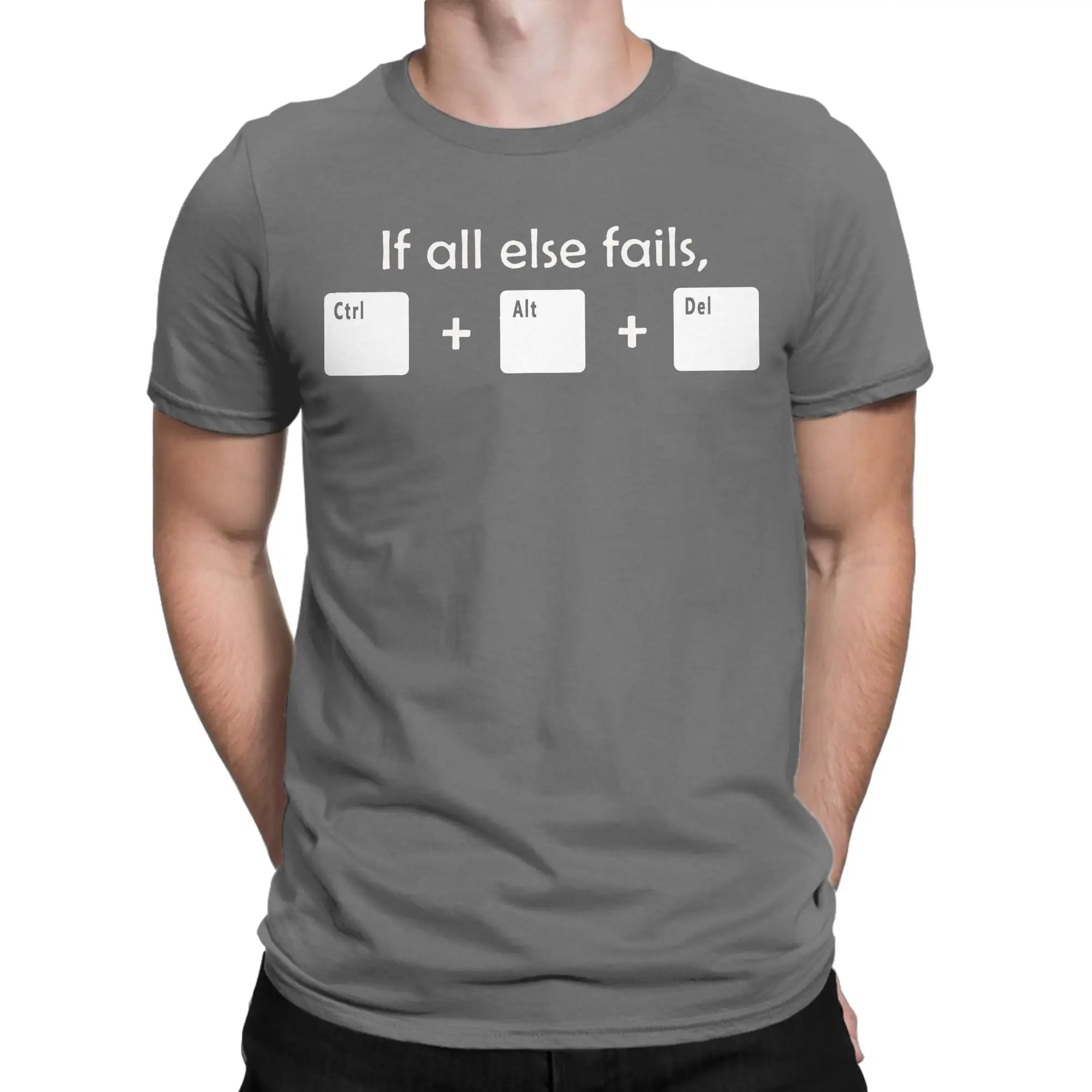 Vintage Funny if All Else Fails Ctrl Alt Del Tech Support Tshirts Tops Geek Joke Programmer Gift Cotton Summer Tops Shirts