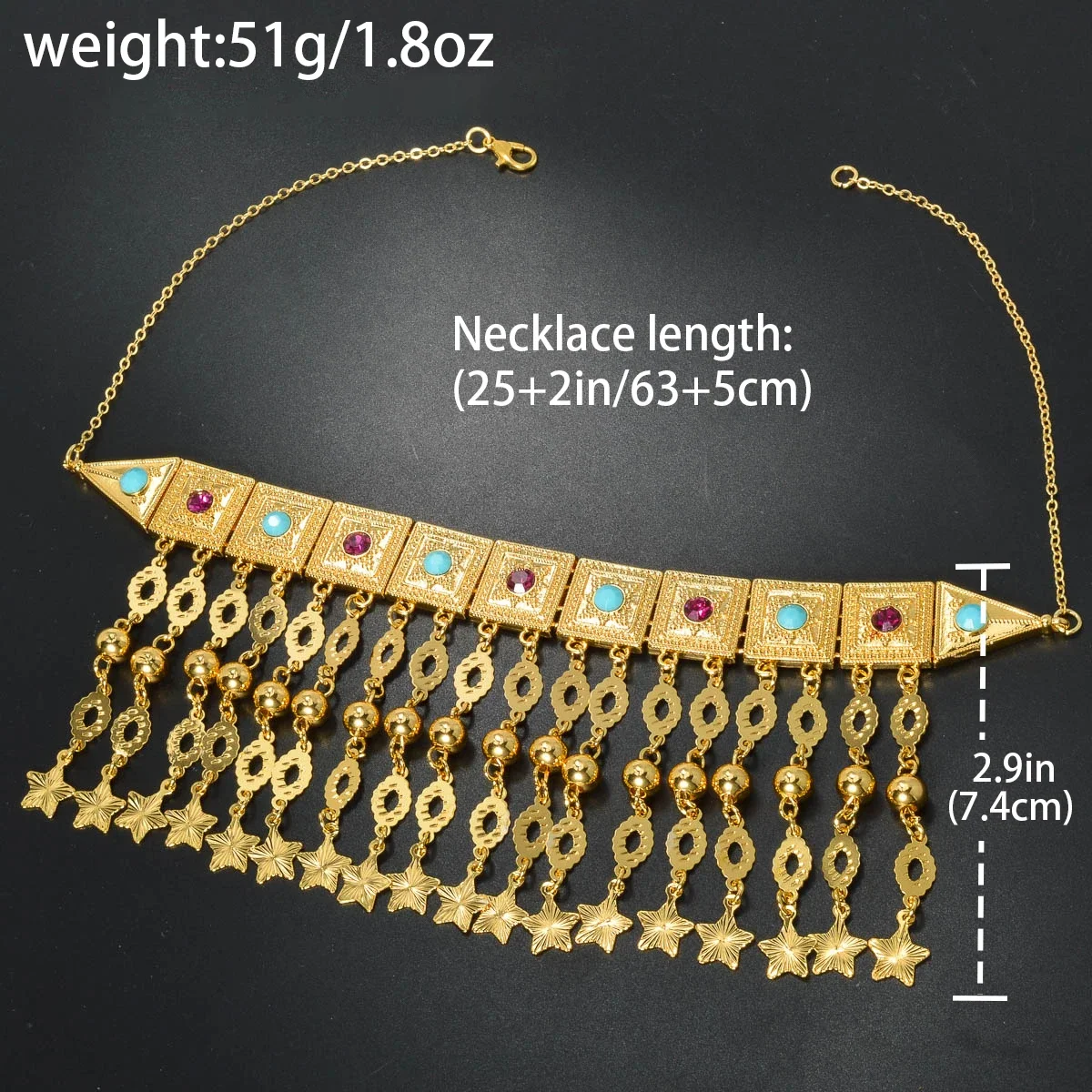 Dubai Jewelry Sets Tassels Necklaces Classic Chain Star Charms Cuban Romantic Links Birthday Gift for Women Gold Color  Pendant
