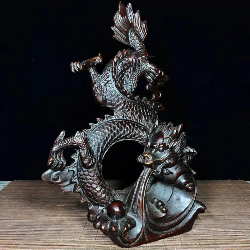 Antique Bronze Gilt Ornament, Feng Shui Dragon Figurine, Made in the Qianlong Era, Vintage Home Decor