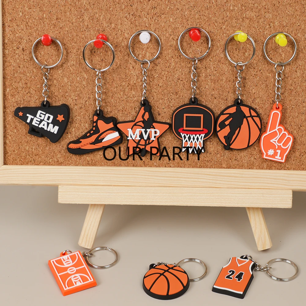 Porte-clés thème basket-ball en PVC, pendentif pour sac à dos de sport d'équipe, cadeaux de fête d'anniversaire pour enfants garçons, remplissage de Pinata, 9 pièces