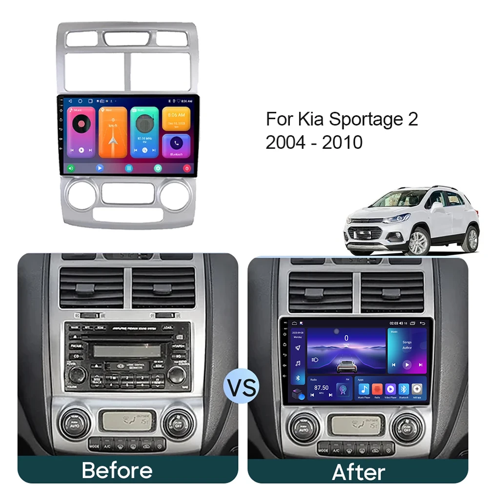 For Kia Sportage 2 2004 - 2010 Car Radio Head Unit Multimedia Video Player Stereo Navigation GPS Android Auto WIFI No 2din DVD