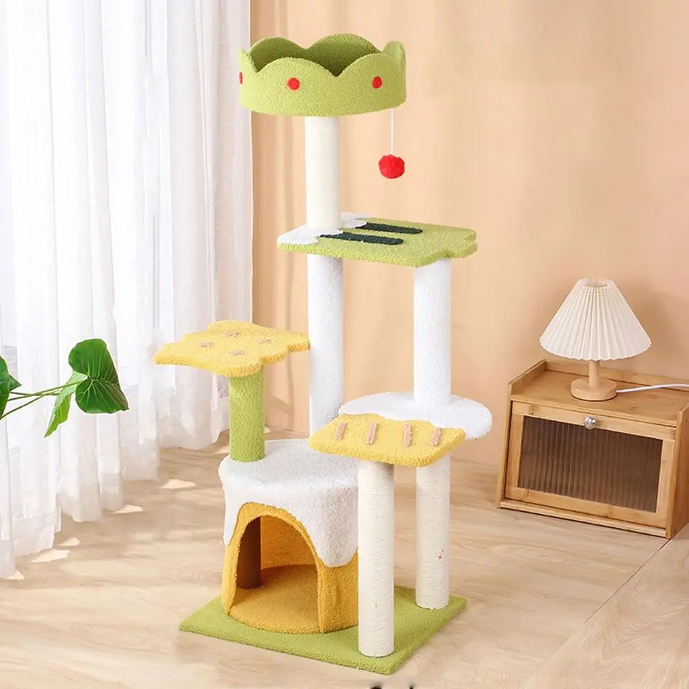 

Многофункциональный игровой комплекс для кошек с когтеточкой из пеньковой веревки и многоуровневыми платформами для средних кошек