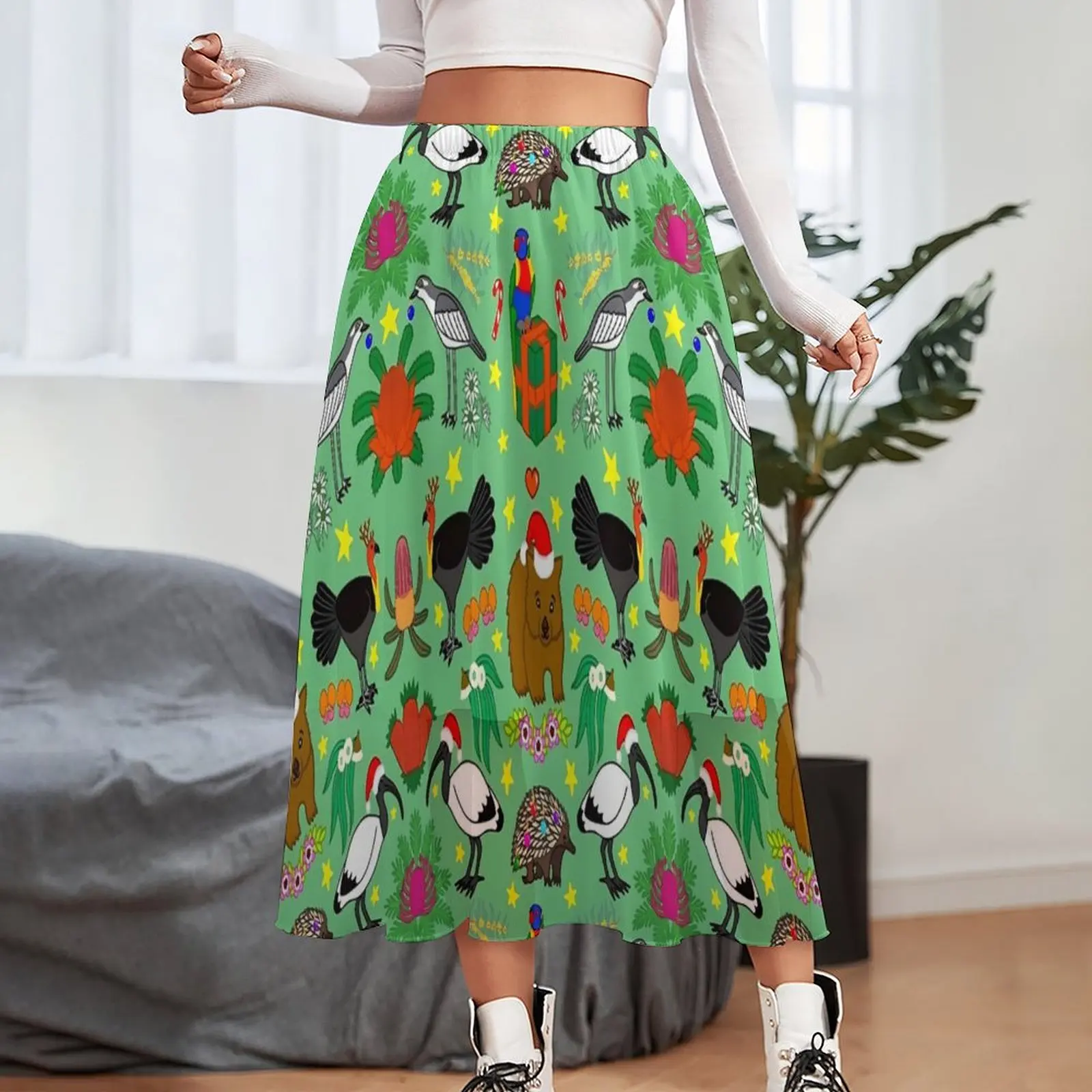 Aussie Christmas Skirt Animal Print Aesthetic Casual Skirts Retro Boho Skirt Women Pattern Big Size Bottoms