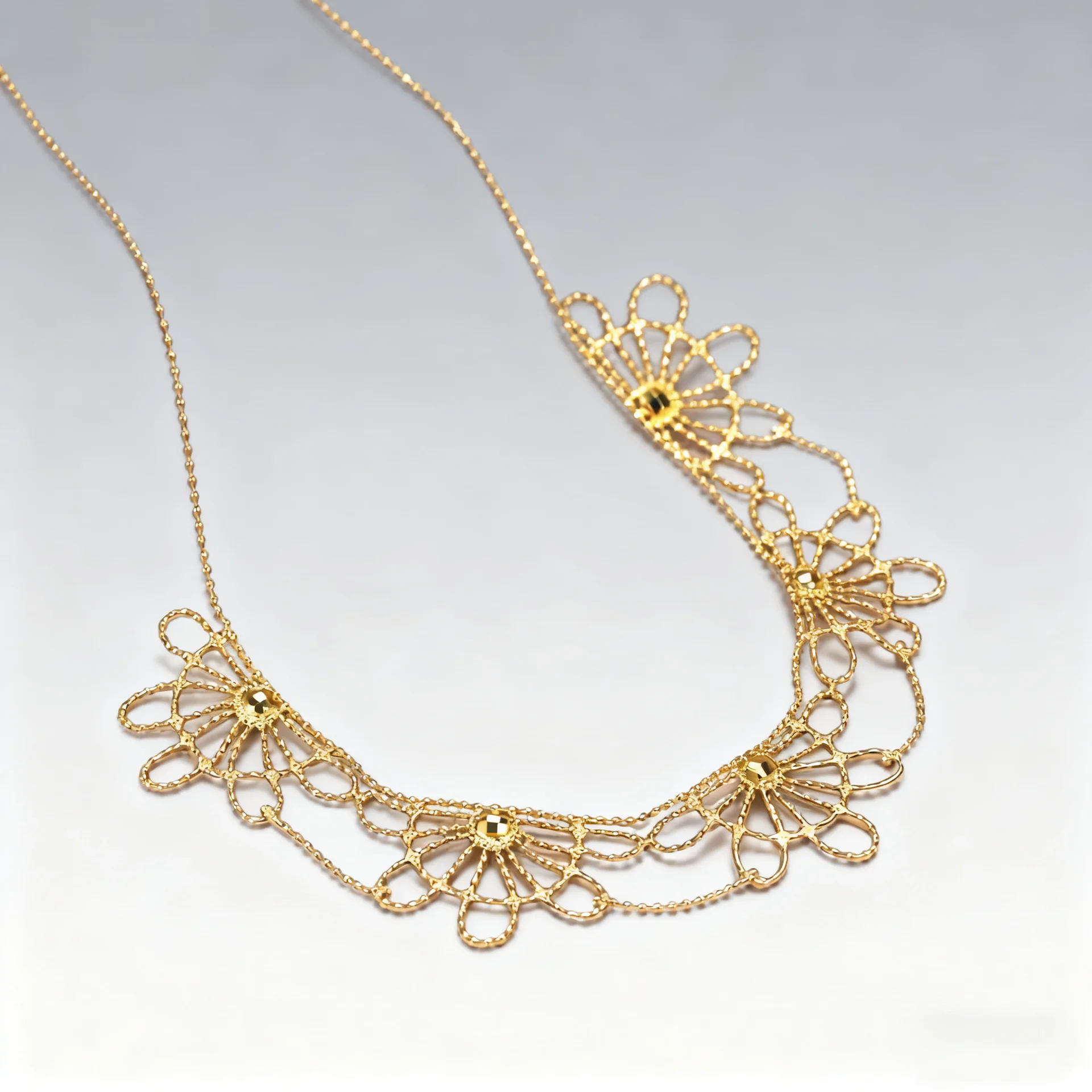 SNQP Chinese Style Lucky Auspicious Hollow Lace Floral Gold Tone Necklace Wealth Attracting Blessing Elegant Choker For Women