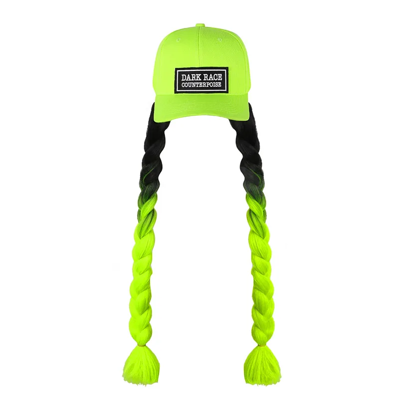 

Neon Green Hat with Dreadlocks Wig Women Hip Hop Accessories Baseball Cap Street Dance Wear Rave Outfit 2024 New Cosplay Wear