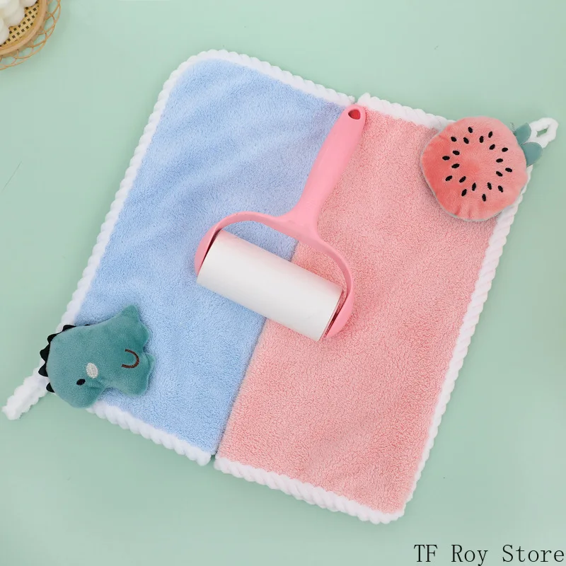 Cartoon Coral Fleece Hand Towel Baby Handkerchief Soft Water-absorbent Square Hanging Towel for Kitchen Bathroom Accessories