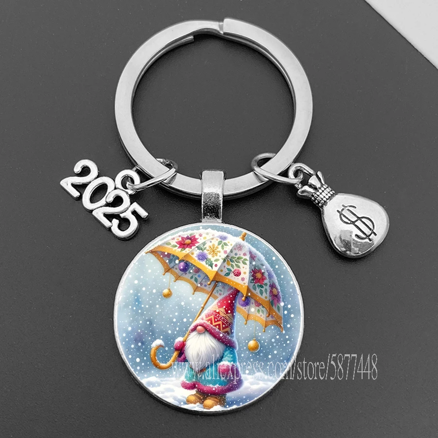 2025 New Year Keychain Santa Claus Elk Element Glass Keychain Christmas New Year Special Gift for Friends