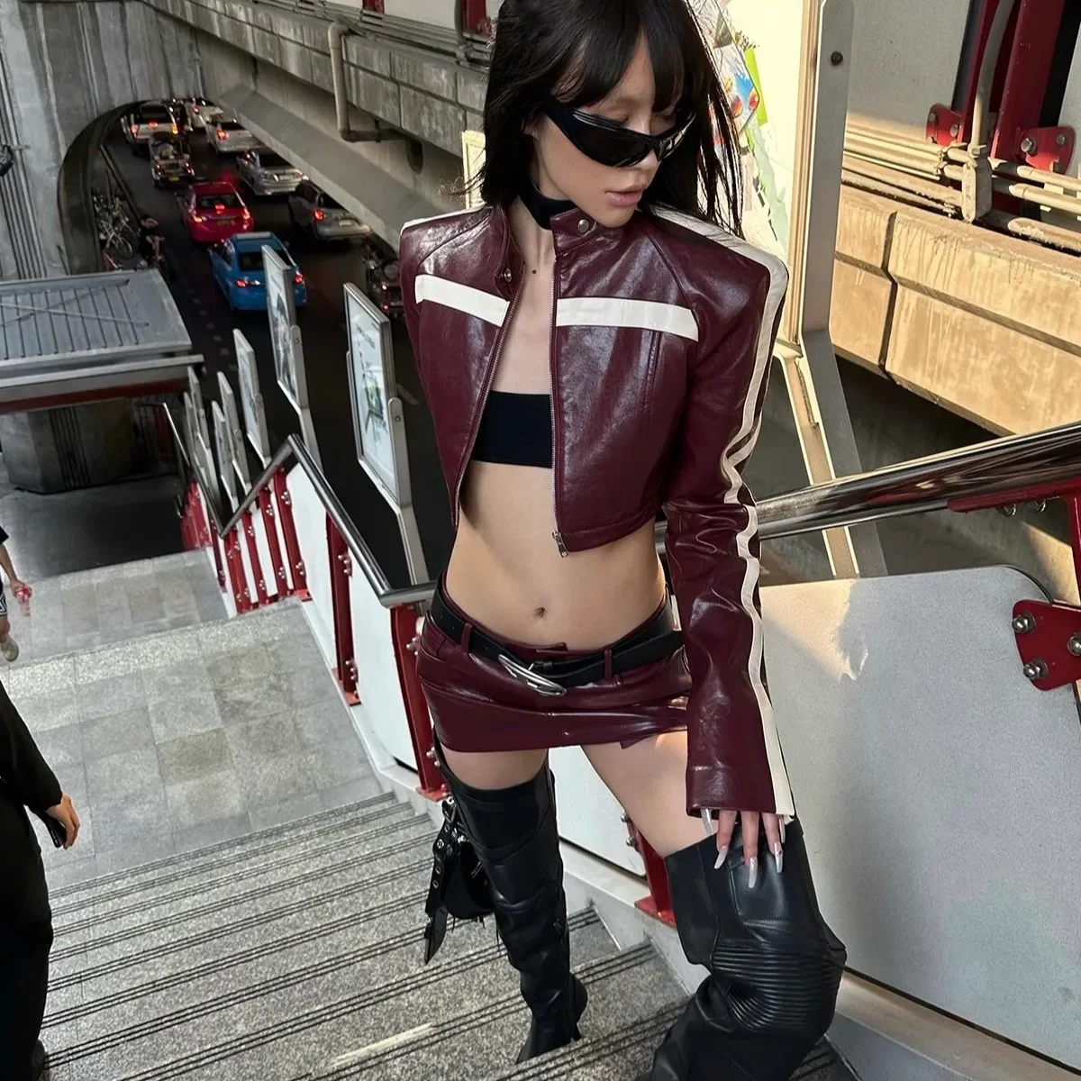 دراجة نارية فتاة نمط بو سترات من الجلد الموضة الأمريكية الرجعية معطف البيسبول سترة النساء الخريف الشتاء الشارع النساء الملابس #2