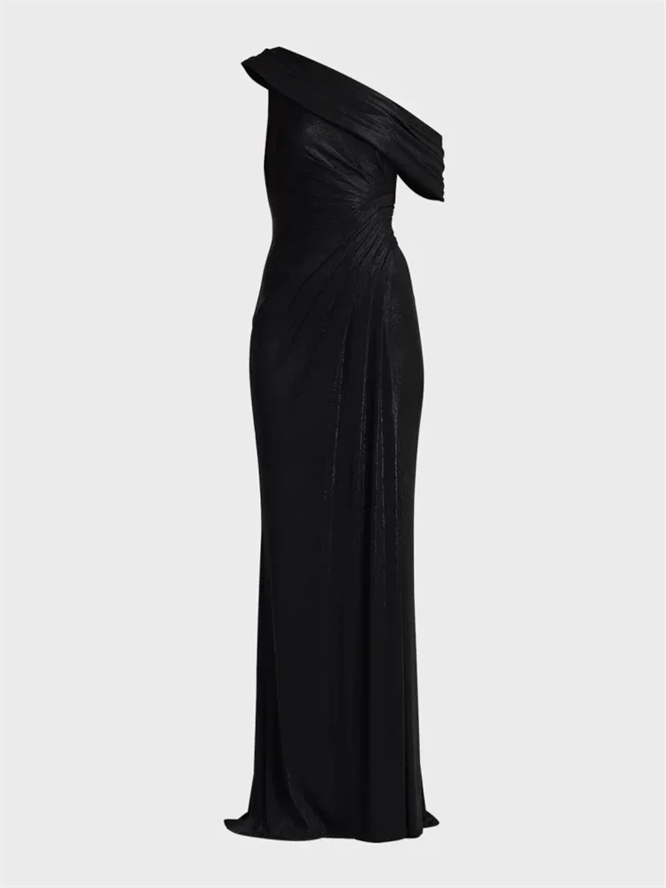 

New Arrival One-Shoulder Neckline Short Sleeves Column Evening Dress Elegant Invisible Back Zipper Floor Length Gown For Women