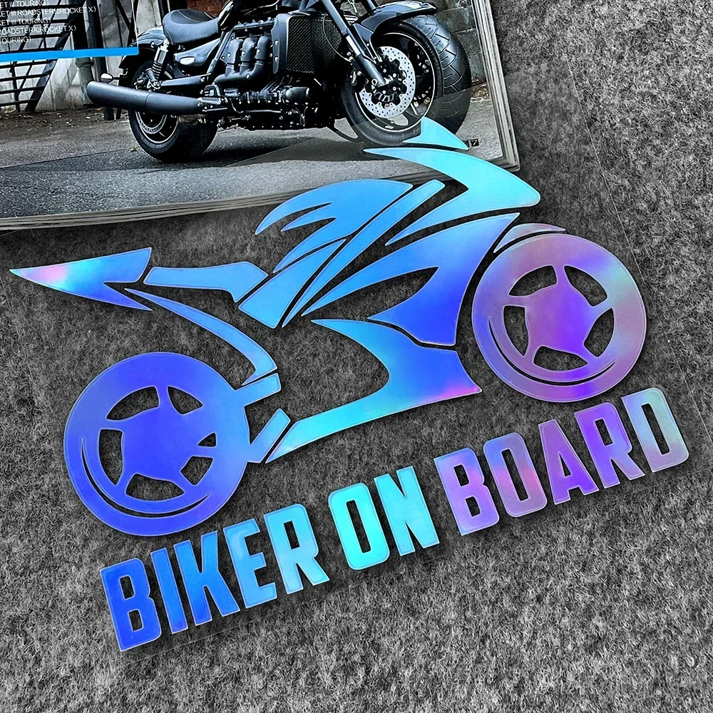 "Biker aan boord" reflecterende decoratieve autostickers decor motorfiets moto scooter auto carrosserie venster voorruit sticker accessoires