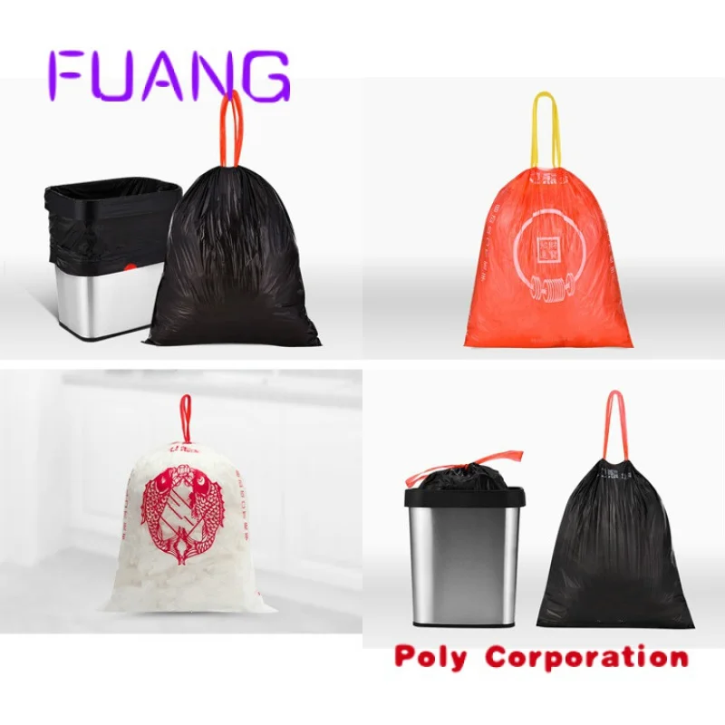 Custom  Custom Design Large Strong Eco Friendly 5 13 30 39 Gallon Drawstring Garbage Bags Can Bin liner Heavy Duty Refuse Trash 