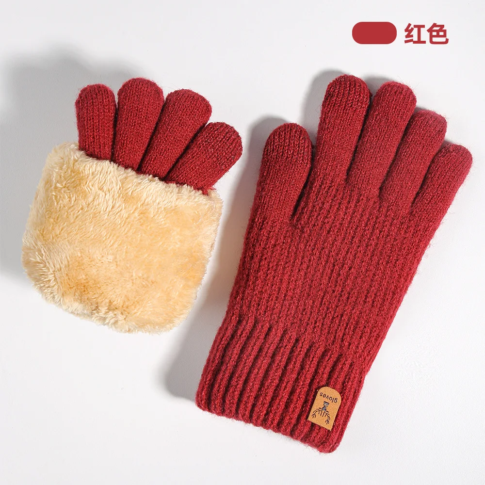 Autumn Winter Version Touchscreen Gloves Five Finger Gloves Plush Warm Knitted Soft Warm Outdoor Riding Commuting