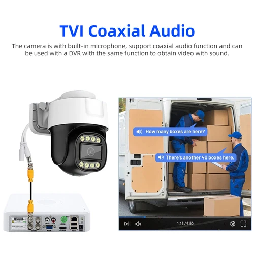 Imagen 2 del producto Cámara PTZ AHD de 2MP para exteriores, visión nocturna a todo Color, Audio BNC Coaxial UTC, Control PTZ, TVI CVI, cámaras de seguridad analógicas 4 en 1