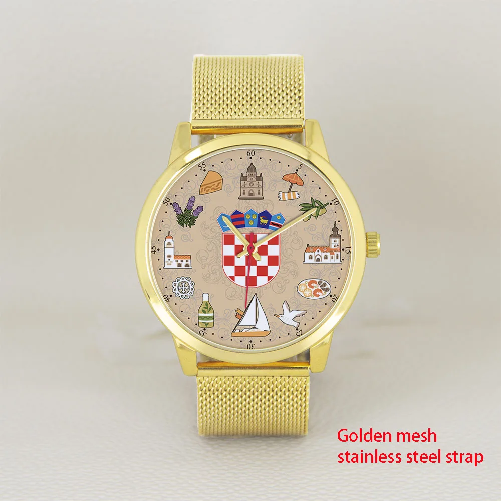 

Мужские часы диаметром 45 мм с силиконовым кожаным ремешком из нержавеющей стали, хорватский культурный дизайн, крутой авантюрист, золотой персонал