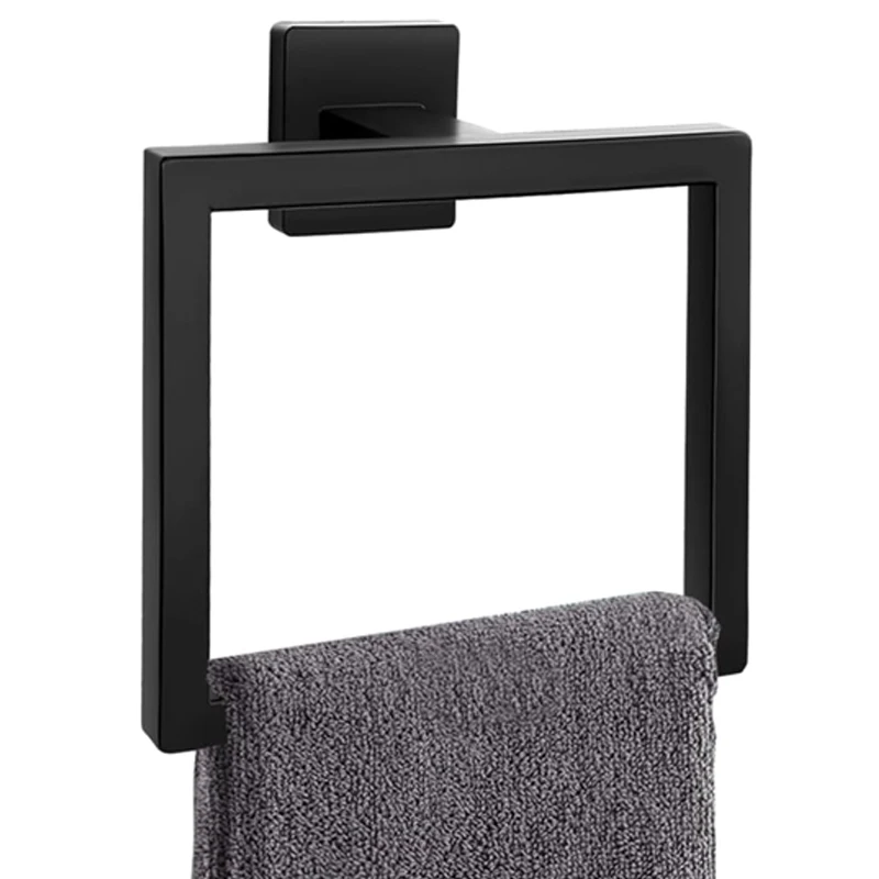 Towel Ring - Thicken Stainless Steel Towel Holder, Towel Racks for Bathroom, Square Modern Design Hand Towel Holder, Matte Black