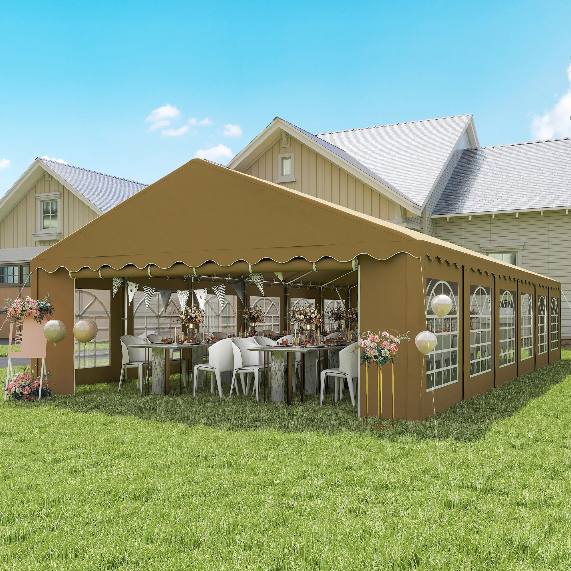 Outsunny 20' X 40' Large Party Tent with Removable Window Sidewalls, Brown