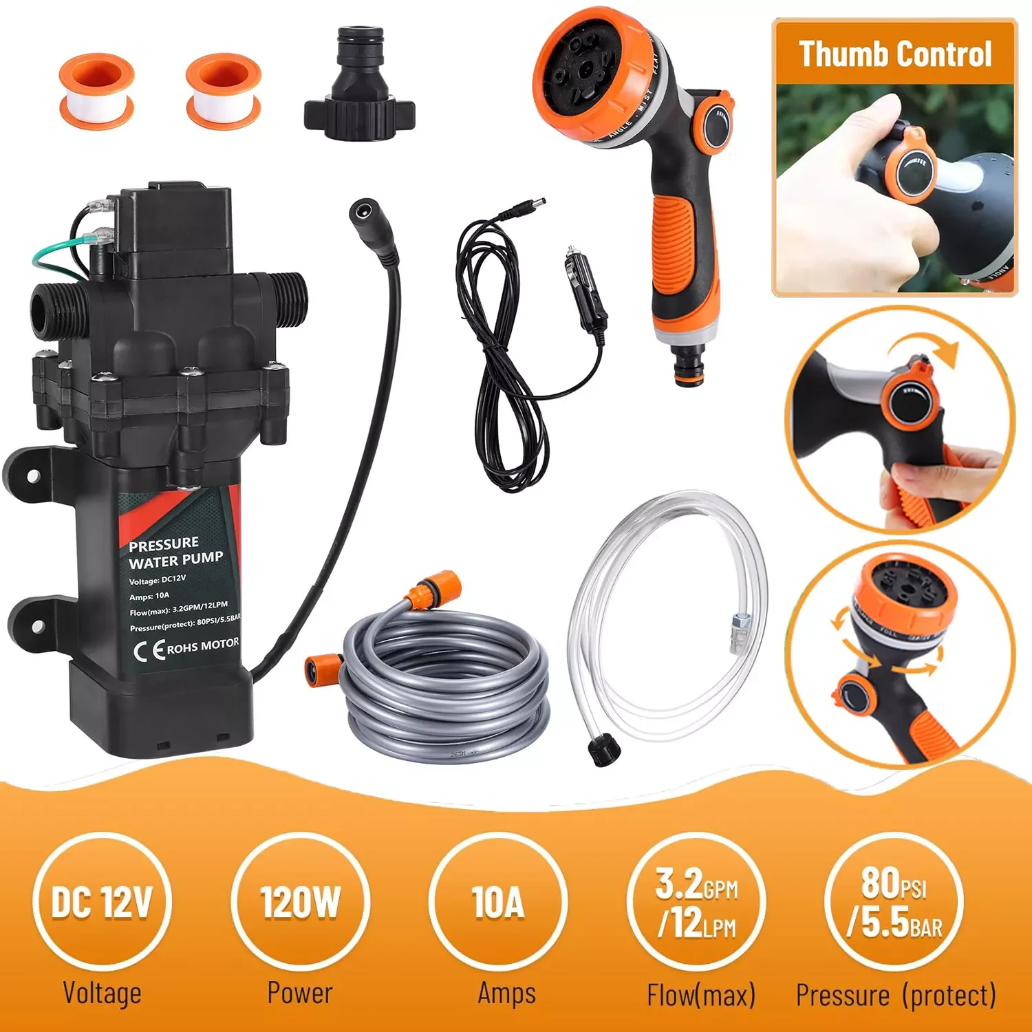 

Multi-function Electric Washer Pump Kit Powerful Car Home Garden 12V 120W 80PSi