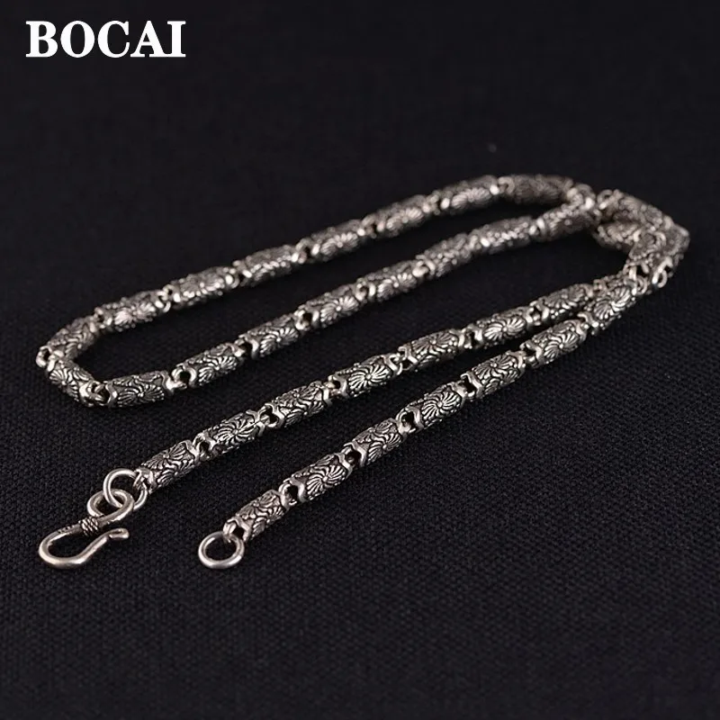 BOCAI New S925 Silver Jewelry Accessories Retro S-hook Simple Style Trendy Bucket Beads Neck Chain Men's and Woman‘s Necklace