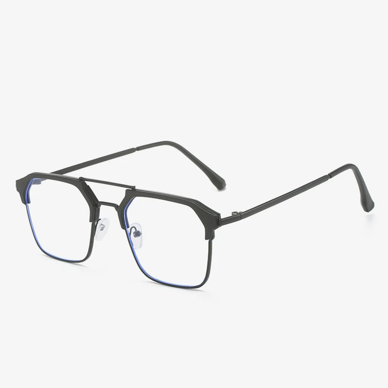 Occhiali da uomo senza prescrizione anti-luce blu a doppio ponte in metallo, stile retrò, occhiali che cambiano le sopracciglia, con protezione UV