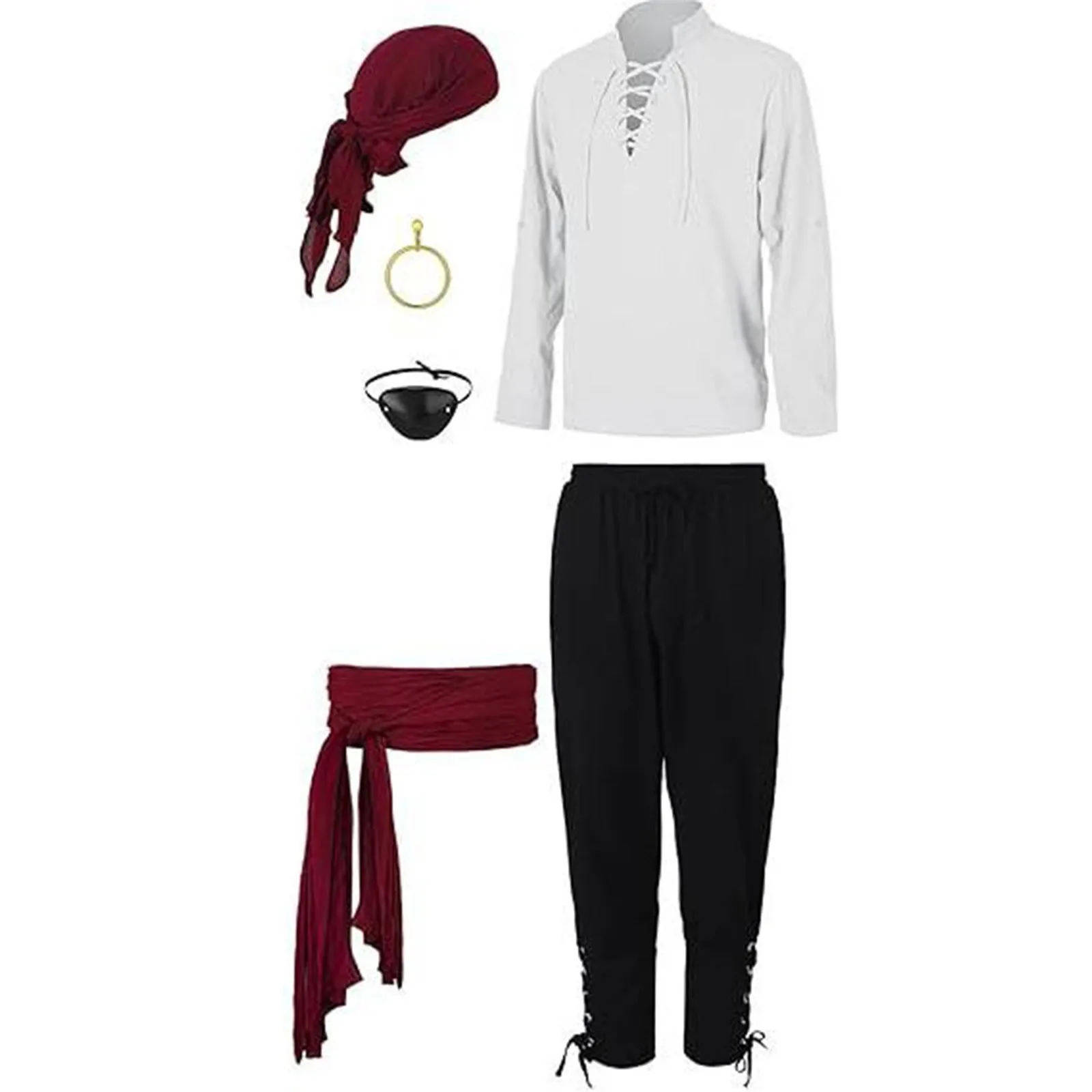 6 قطعة أزياء الهالوين للرجال عصر النهضة مجموعة القرون الوسطى القراصنة فارس قميص الكاحل النطاقات السراويل فايكنغ حزام الملحقات