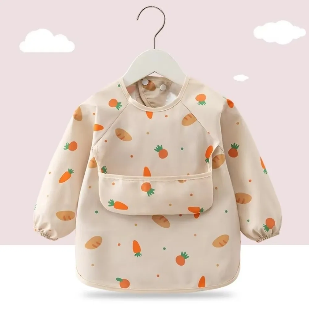 Waterproof Toddler Long Sleeve Apron Soft Easy Clean Child Feeding Bib Polyester Adjustable Baby Rice Pocket Smock Girl