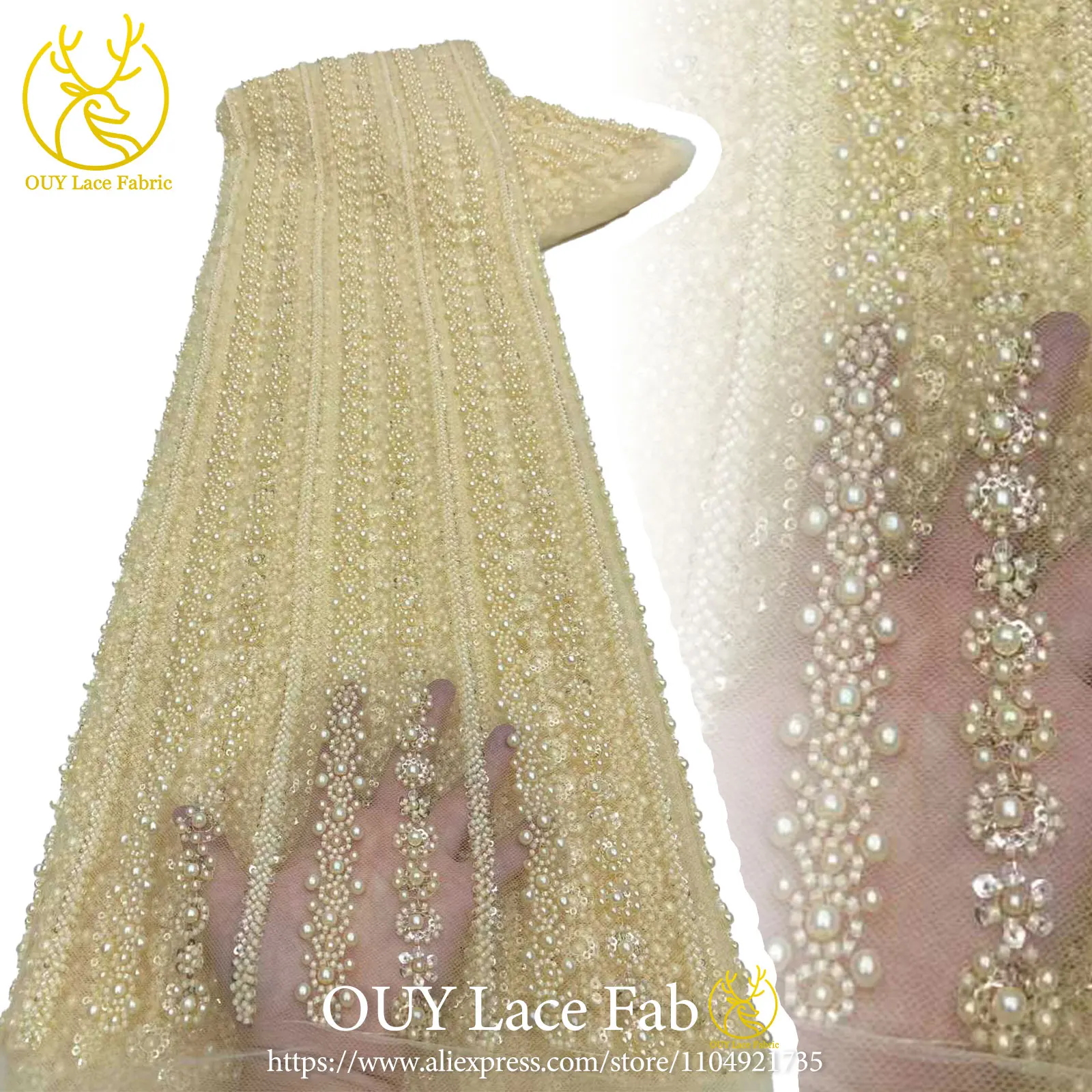 Yellow Luxury African Groom Embroidered Beaded Lace Fabric 2026 Nigerian Sequined Lace Fabric Suitable For Party Wedding Dresses
