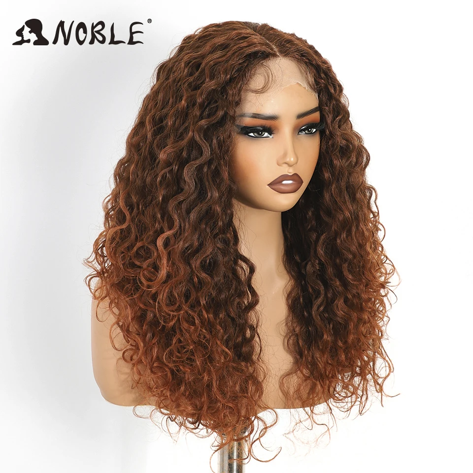Noble Synthetic Lace Front Wig 22 Inch Curly Lace Part Water Wavy Wig For Women Lace Front Wig Auburn Curly Hair For Women Wig