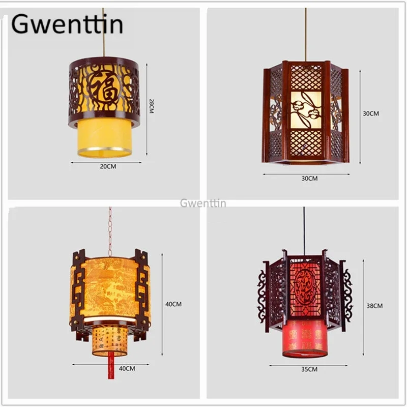 Imagem -05 - Estilo Chinês Vintage Wood Pendant Lights Lanterna de Pele de Carneiro Lâmpada Pendurada Luminária para Sala de Jantar Decoração de Casa