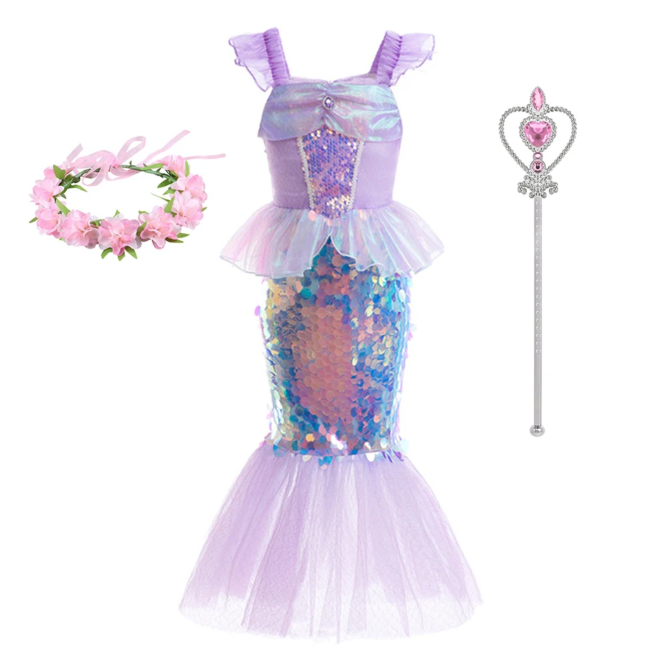 

Little Girls Ariel Mermaid Clothes Princess Party Kids 3 4 5 6 7 8 9 10 Years Dress Summer Hallowween Party Pageant Straps Dress