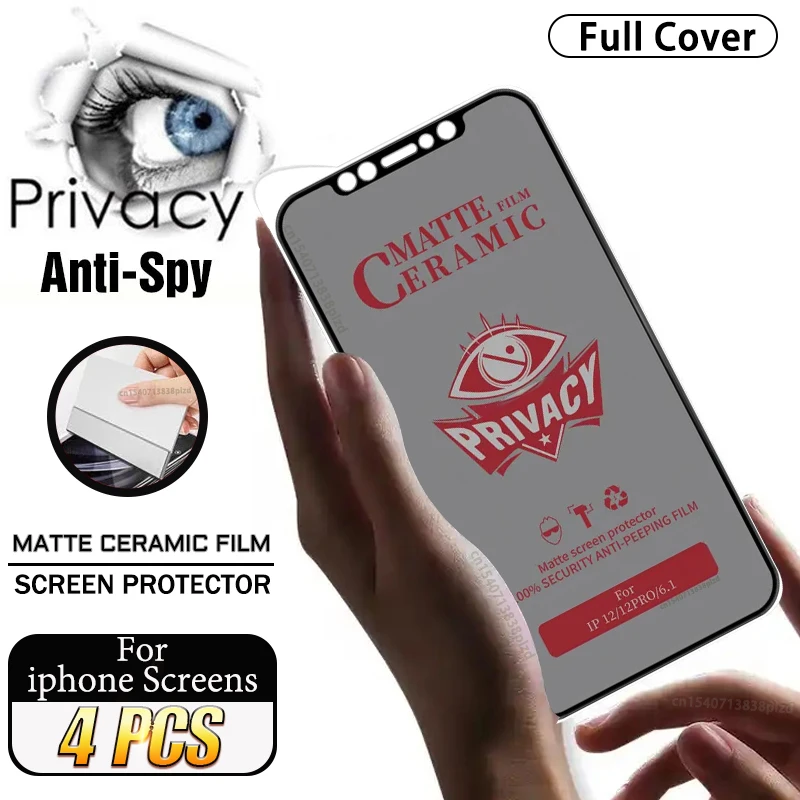 Película de privacidad de cerámica mate, Protector de pantalla antiespía para iPhone 16, 15, 14, 13 Pro Max, 12, 11, 14 Plus, 6, 8, X, R, XS, XR, SE