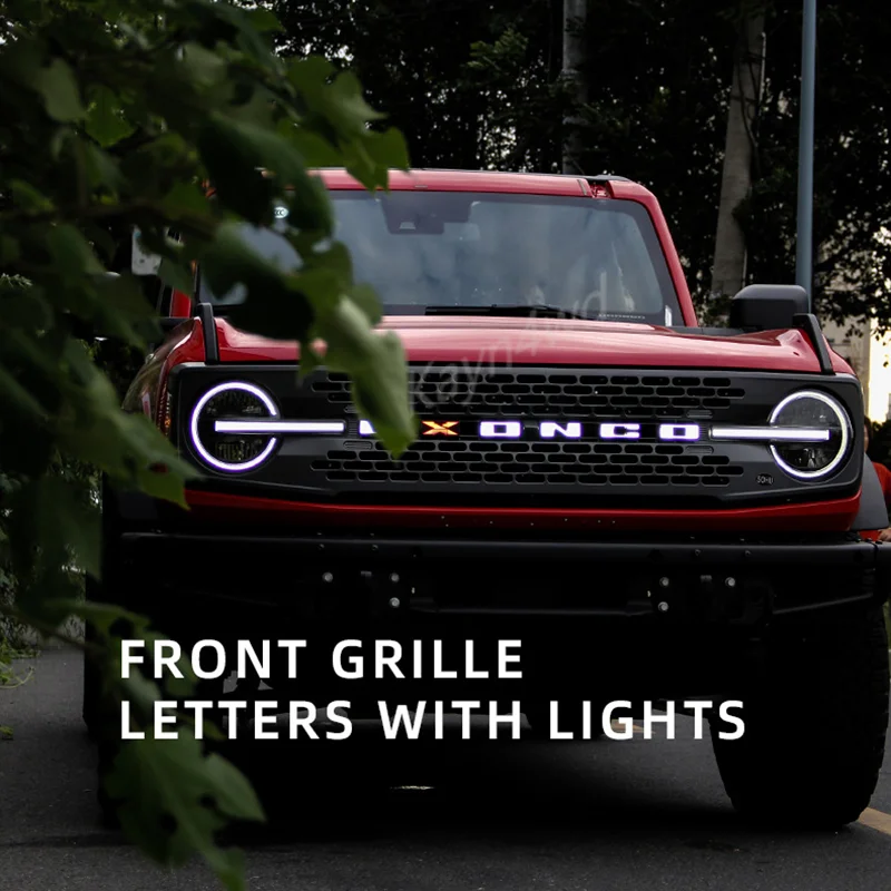 Off Road 4x4 Exterior Accessories Front Grille Illuminated Emblem Letter Badge with Light For Ford Bronco 2021-2023 2/4 Door