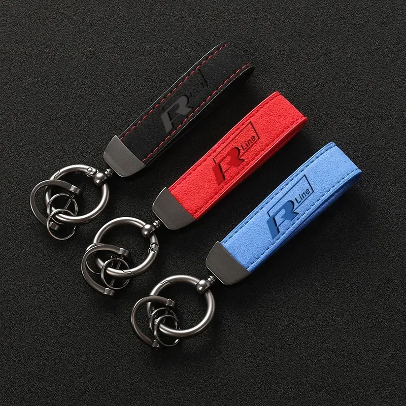 High Grade Suede Leather Car Keychain Key Rings Custom Gift 3D imprinting with logo For VW Volkswagen Rline car Accessories