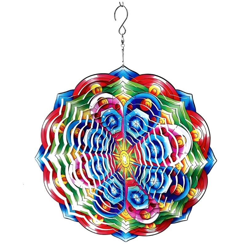Garten-Terrassen-Blumen-Windspiel-Hängedekorationen mit reflektierendem Schichtdesign aus Edelstahl, mehrfarbiger 30-cm-Akzent – Detail 1