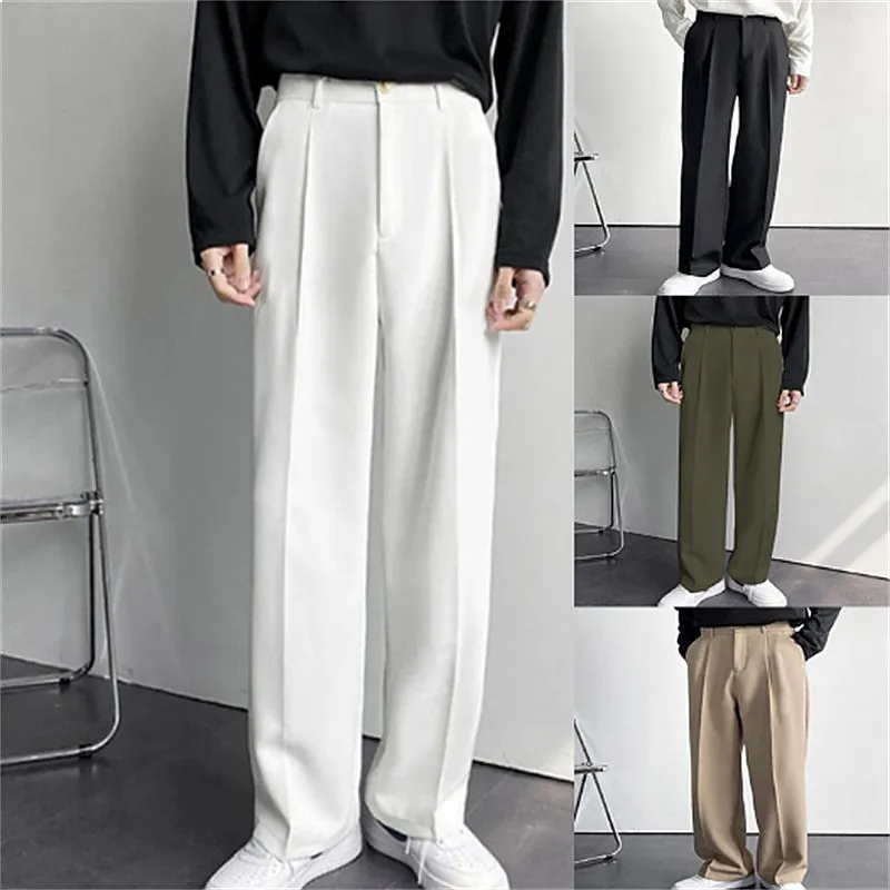 Men's Formal Casual Straight Leg Pants Loose Fit Solid Color Comfortable Daily Fashion Trousers Slant Pockets Dress Pants