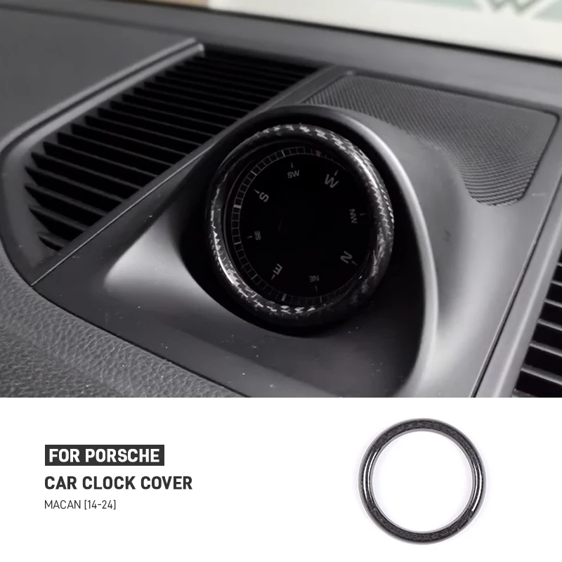 

For Porsche Macan 2014-2024 Real Carbon Fiber Car Central Control Dashboard Ring Stopwatch Decoration Clock Trim Cover Sticker