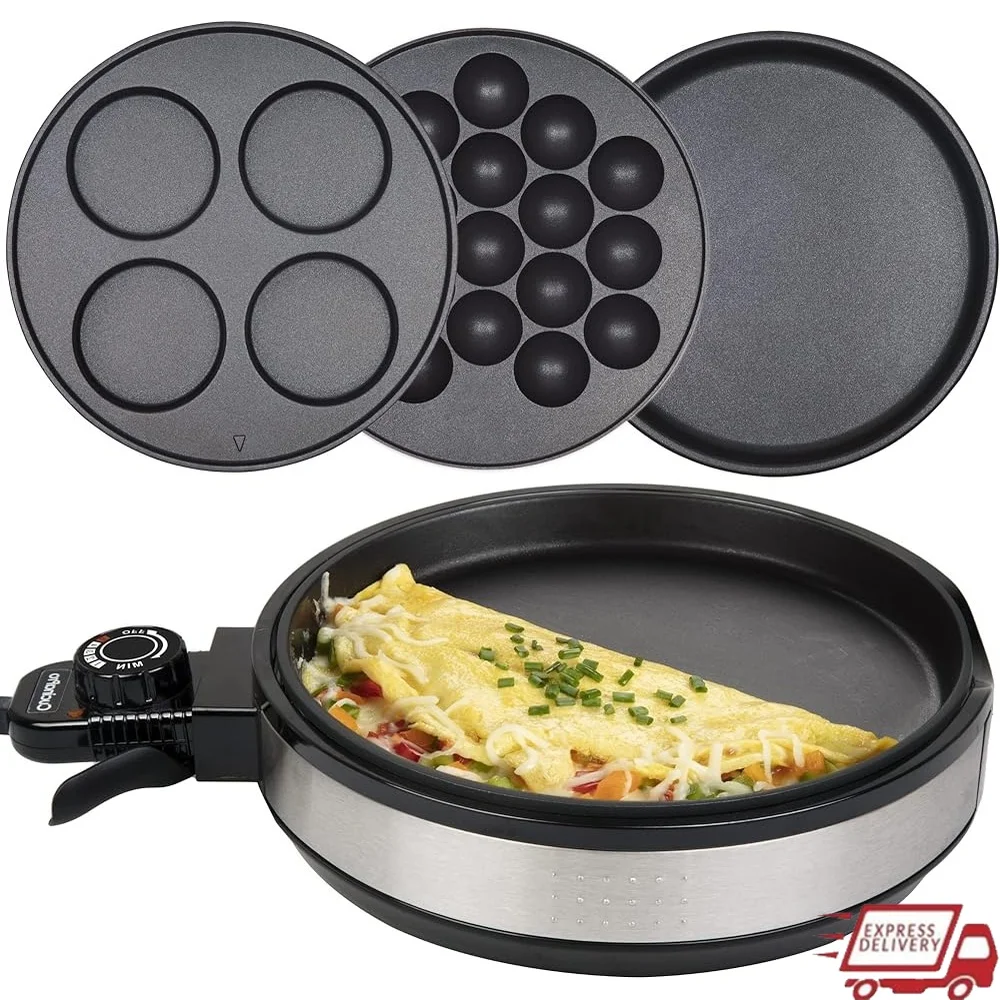 

Multi Baker Deluxe Electric Cooker with Temperature Control 3 Interchangeable Skillets Grilling Baking Dessert Making and
