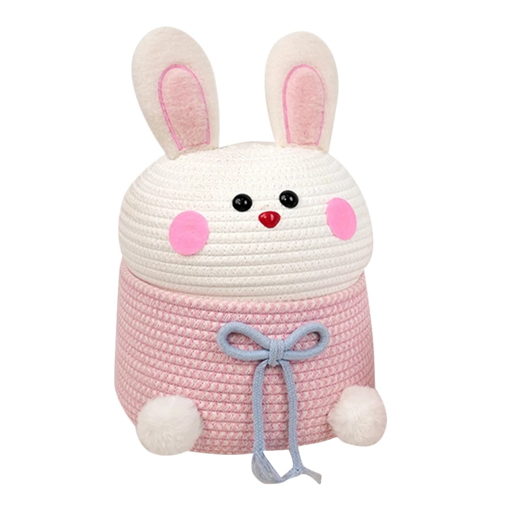 

Cotton Rope Woven Storage Basket Cute Handwoven Rabbit Baskets Lid Desk Organizer Sundries Container Home Decor
