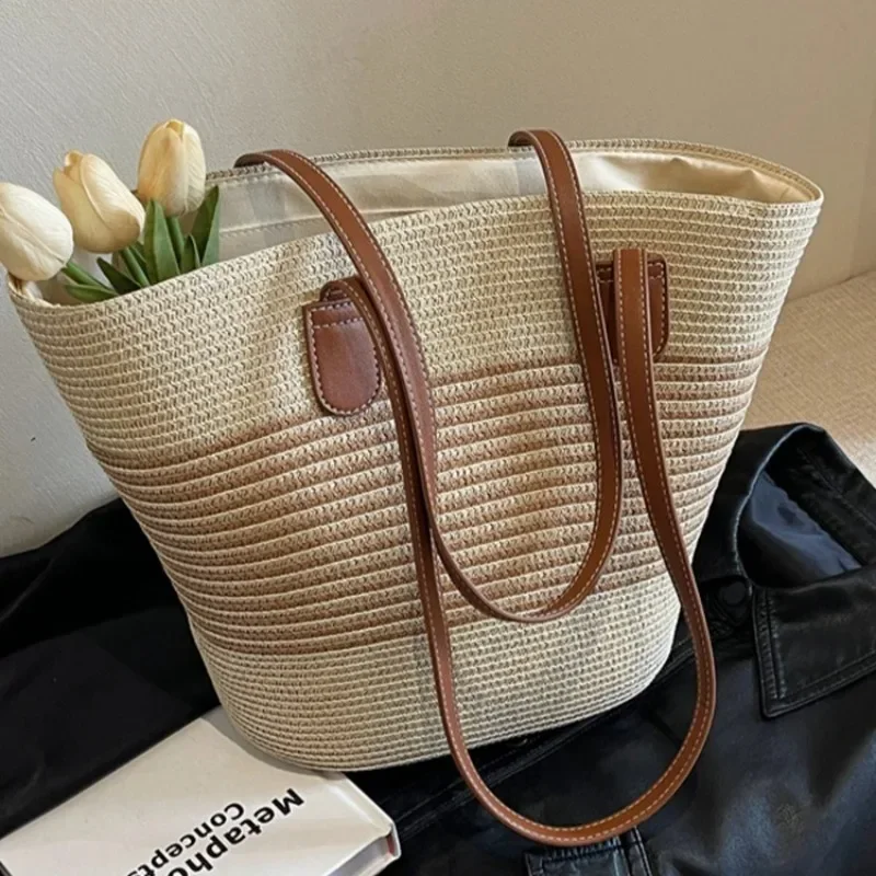 

Straw bag bag women's summer inswind 2024 new beach seaside outdoor travel vacation large capacity shoulder bag