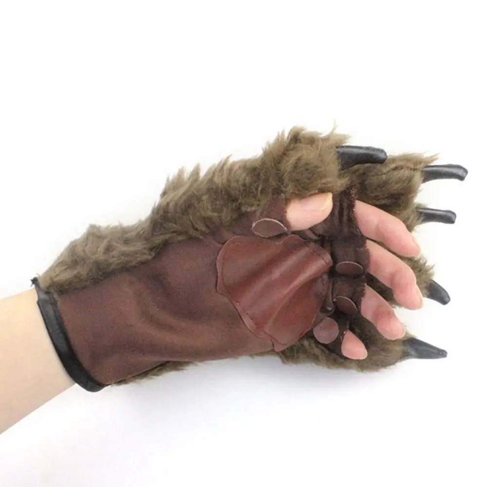 

Wool Material Halloween Werewolf Gloves Polyester Animal Werewolf Hand Costume Gloves Scary Wolf Claw