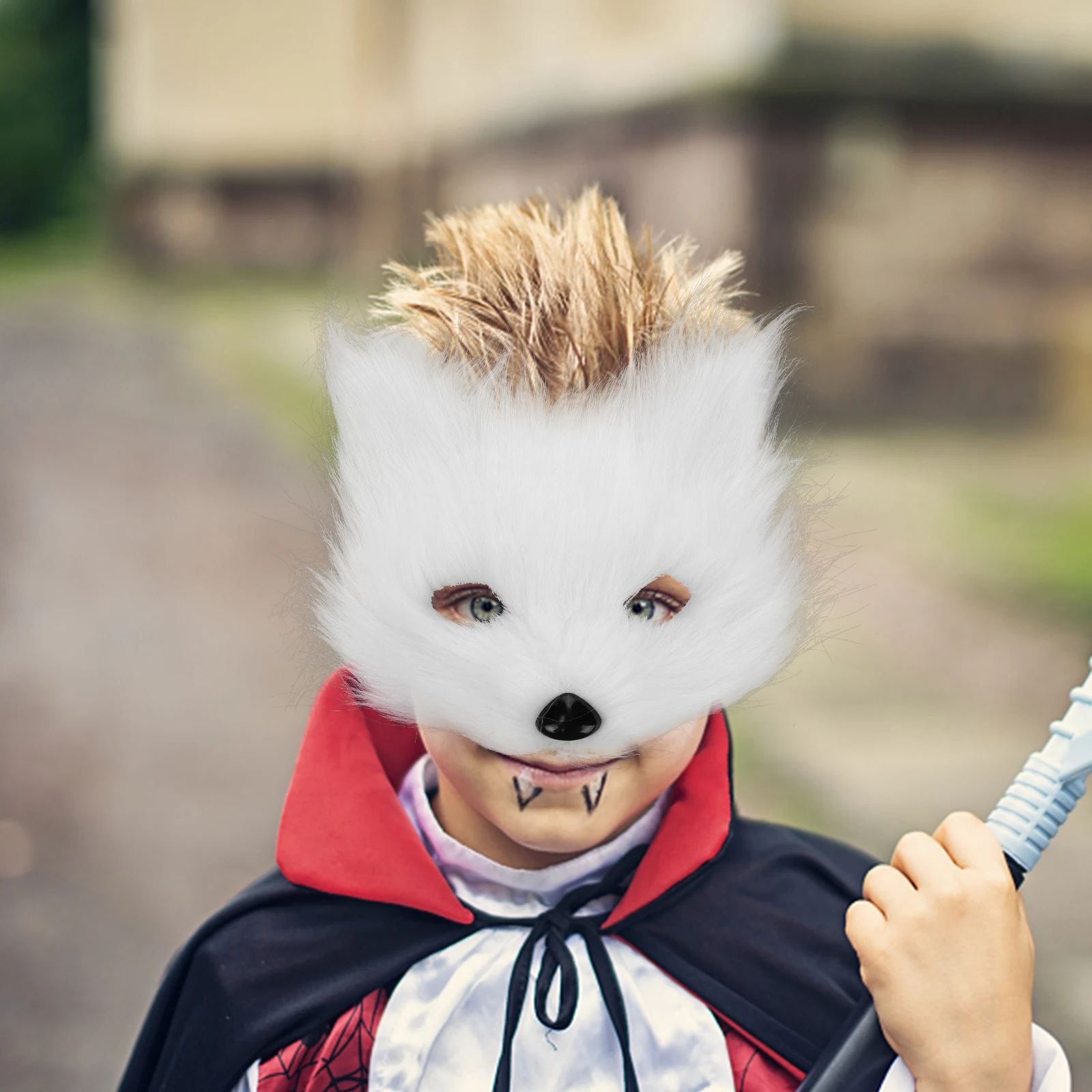 

Half Face Animal Mask White Fox Cat Hair Props for Masquerade Halloween Furry Masks Lightweight Soft Comfortable Adult Kids