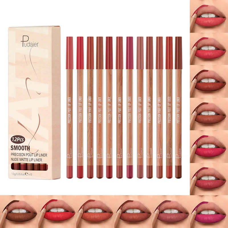 

Nude color lipliner 12 color red outline makeup waterproof durable gloss lipstick pen lip makeup