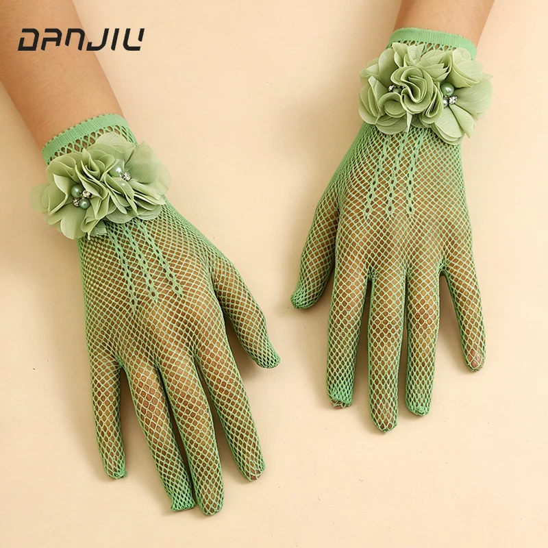 Women High Elasticity Fishnet Flower Hollow Gloves Wedding Bride Etiquette Opera Breathable Thin Cosplay Sweety Princess Elegant