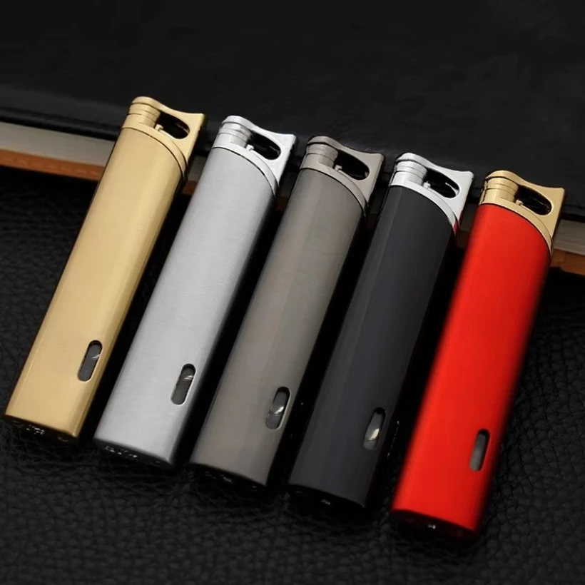Metal Windproof Tungsten Wire Ignition Jet Flame Turbo Butane Gas Torch Lighter Visible Gas Window, Portable Cigar Lighters, New