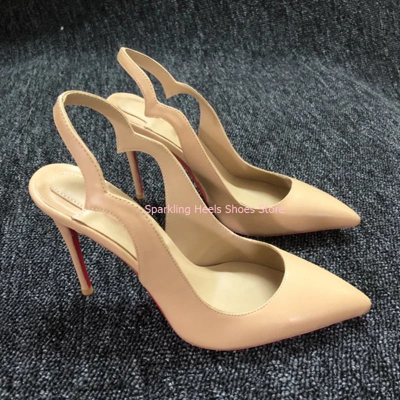 Graceful Woman Stiletto Heel Pointed Toe Pump Sandals Female Slip On Yellow Red Nude 10Cm 12Cm Heel Party Sandal Shoes