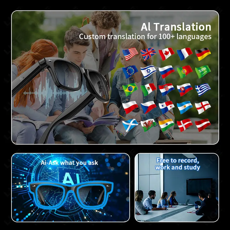 LIGE نظارات ذكية جديدة للكشف عن الأشعة فوق البنفسجية معدل ضربات القلب والأكسجين في الدم مراقبة الصحة AI ترجمة ذكية بلوتوث مكالمة النظارات الشمسية