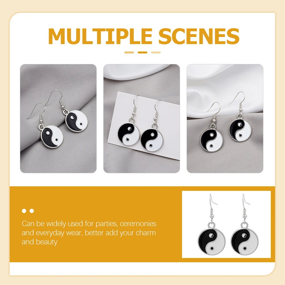 

1 Pair Retro Dangle Earrings Black White Alloy Drop Earrings For Women Girls Trendy Ear Jewelry Lightweight Ear Decorations