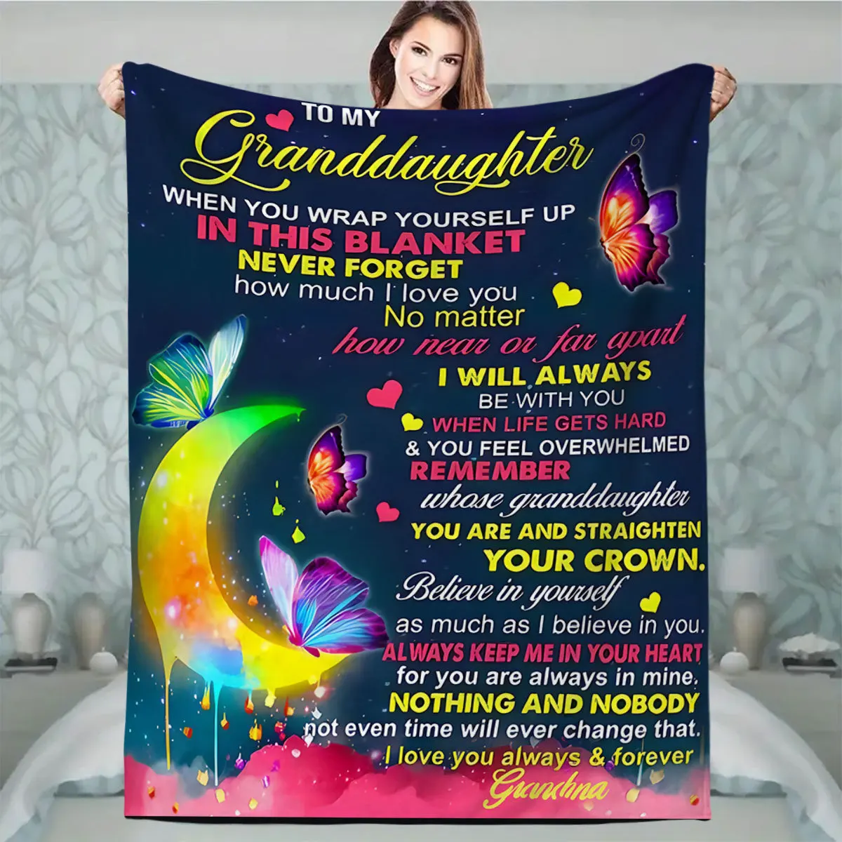 Customized flannel blanket, family message, envelope style gift, message, mom, granddaughter, grandma, holiday anniversary gift